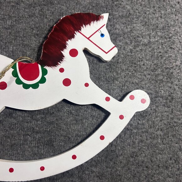 VINTAGE HUGE WOODEN ROCKING HORSE CHRISTMAS ORNAMENT - Picture 8 of 11